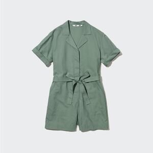 Uniqlo Linen-Blend Short-Sleeve Romper in Green , Size XS